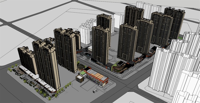 无锡协信未来城现代典雅高层+商业建筑方案SU模型(2)