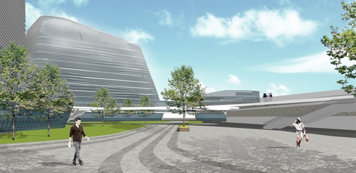 现代线型梅山岛水上游客服务办公中心建筑方案SU模型(3)