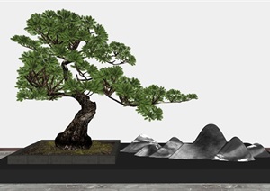 新中式庭院造景假山松树石头SU(草图大师)模型