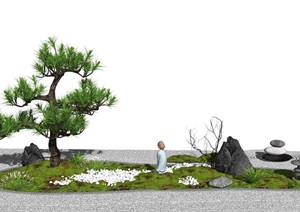 新中式景观小品 庭院景观 景观树 枯山石SU(草图大师)模型2
