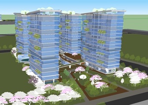 郑州港区绿地双鹤湖双塔项目建筑与景观方案SU(草图大师)模型