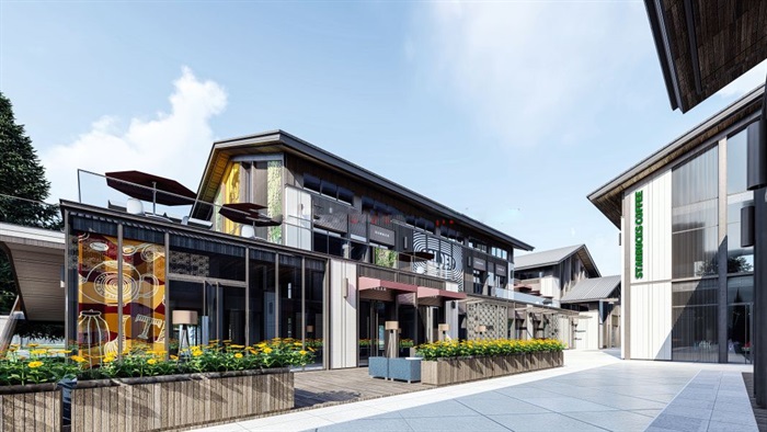 新中式商业街建筑与景观方案SU模型(14)