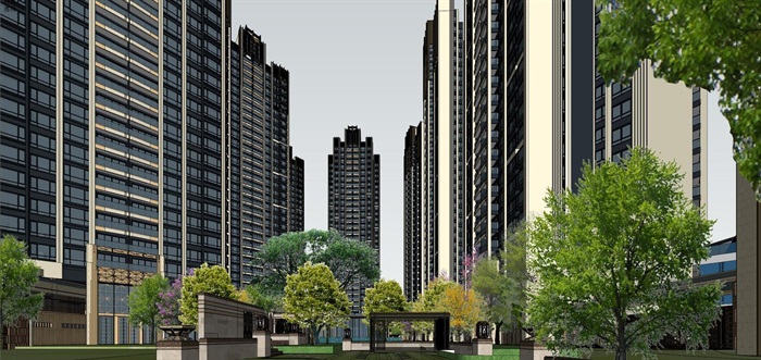 龙华白石龙龙光·玖龙玺Artdeco高层小区建筑规划方案SU模型(1)