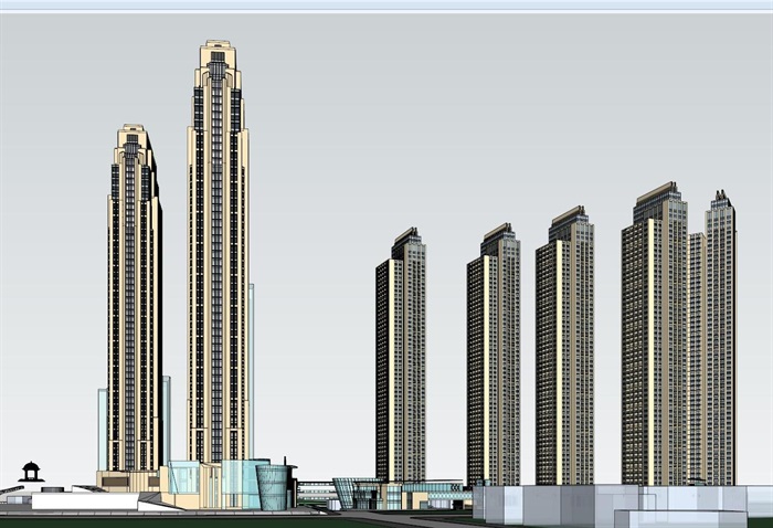 龙华新区现代典雅风格超高层小区建筑设计方案SU模型(8)