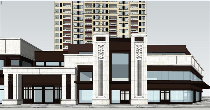 万科新古典风格沿街商业+高层+别墅建筑方案SU模型(4)