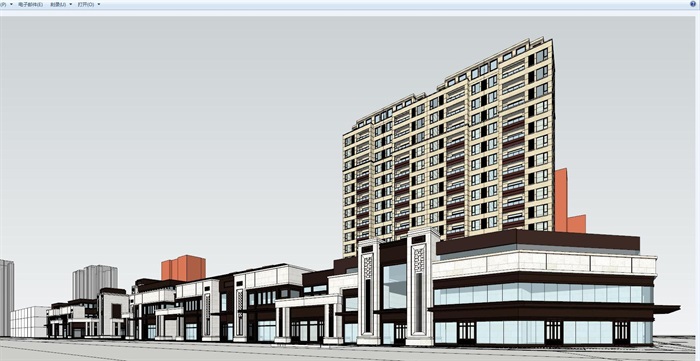 万科新古典风格沿街商业+高层+别墅建筑方案SU模型(5)