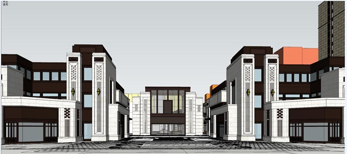 万科新古典风格沿街商业+高层+别墅建筑方案SU模型(6)