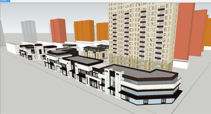 万科新古典风格沿街商业+高层+别墅建筑方案SU模型(7)