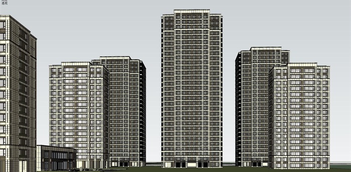 合肥肥西融创·玖樟台现代高层+洋房豪宅建筑方案SU模型(2)
