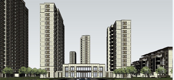 合肥肥西融创·玖樟台现代高层+洋房豪宅建筑方案SU模型(3)