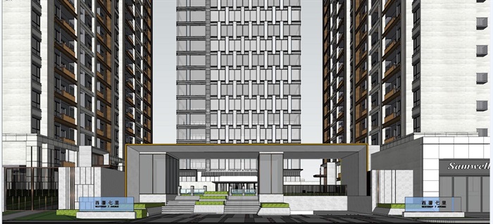 沙坪坝中骏·西著七里现代风格高层+商业建筑方案SU模型(1)