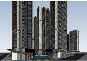 现代公寓 写字楼 高层住宅综合体建筑方案SU(草图大师)模型