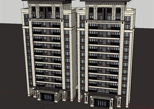 3个建发新中式高层单体建筑方案SU(草图大师)模型
