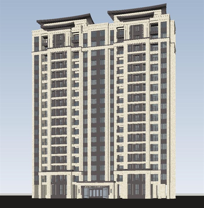 3个建发新中式高层单体建筑方案SU模型(9)
