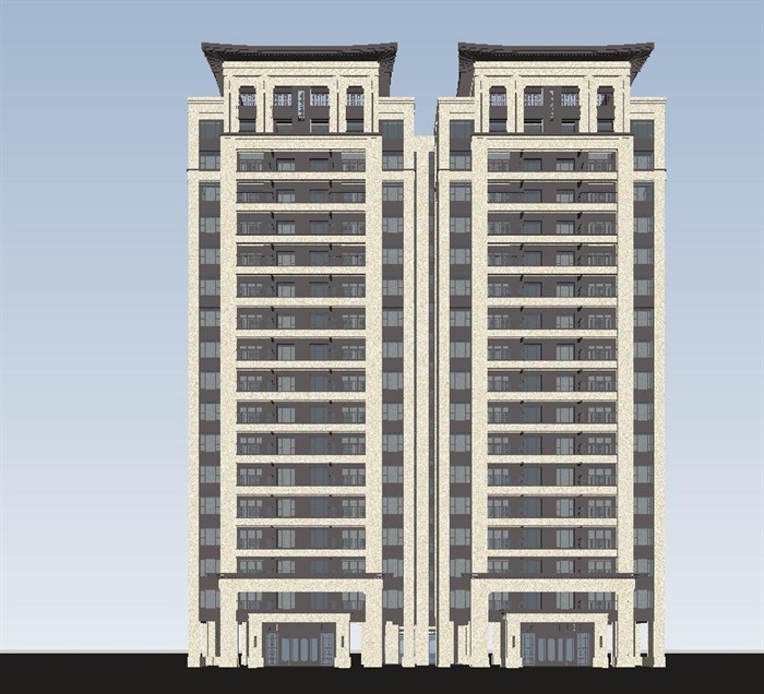 3个建发新中式高层单体建筑方案SU模型(10)