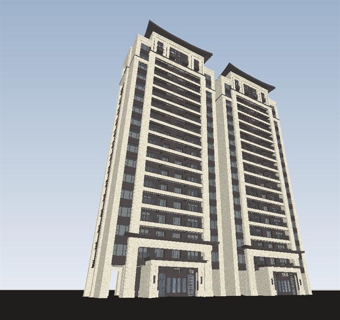 3个建发新中式高层单体建筑方案SU模型(11)