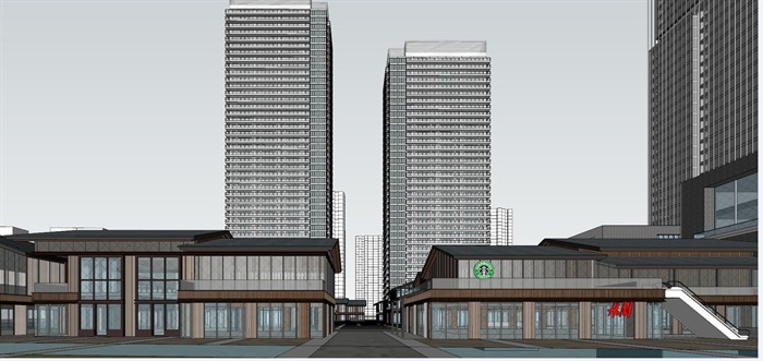 南京金地现代超高层综合体+中式太古里商业建筑方案SU模型(2)