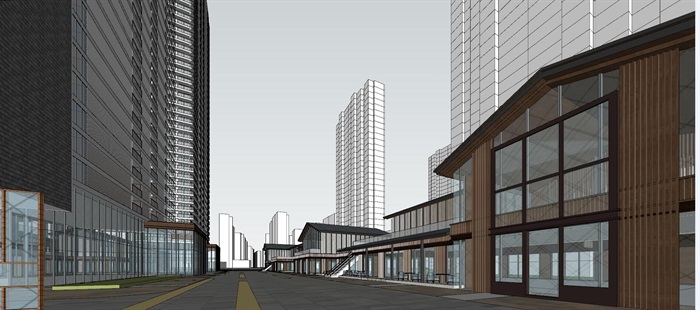 南京金地现代超高层综合体+中式太古里商业建筑方案SU模型(3)