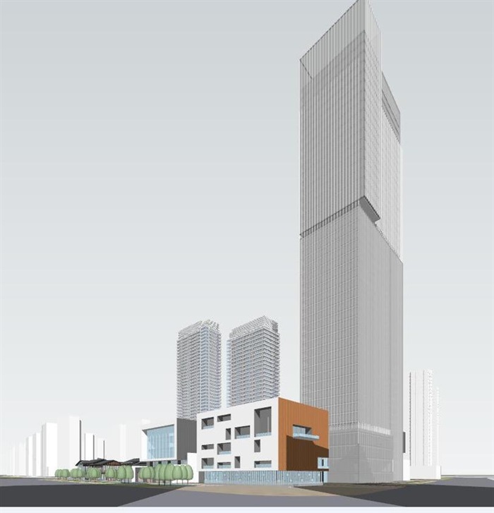 南京金地现代超高层综合体+中式太古里商业建筑方案SU模型(13)