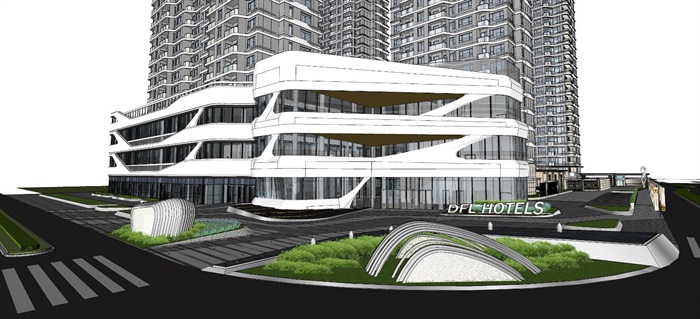 温州大发绿轴·都会道1号现代滨江高层loft跃层豪宅+酒店建筑与景观方案SU模型(8)