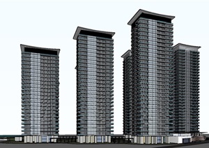 武汉汤逊湖现代高层滨湖豪宅建筑与景观SU(草图大师)模型