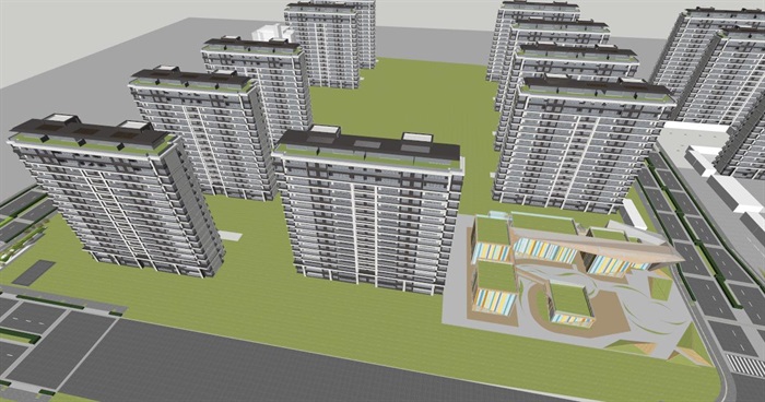 郑州建业电影小镇橙园一期现代高层住宅+售楼处建筑方案SU模型(13)