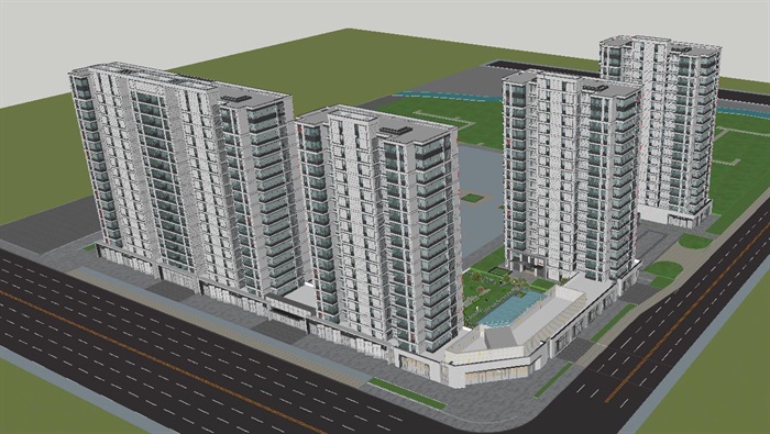 杭州绿都·鉴未来现代小高层住宅区建筑与景观SU模型(5)