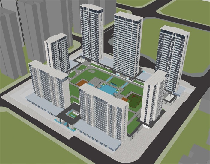 重庆绿城冉家坝蘭园现代高层豪宅项目建筑与景观方案SU模型(8)