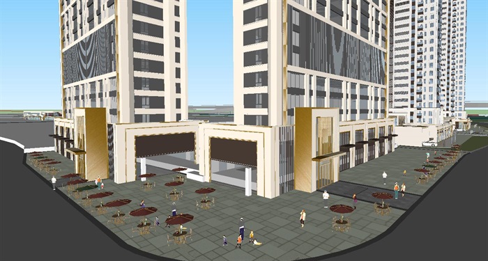 杭州龙湖·春江天越公寓+高层+商业入口建筑方案SU模型(7)