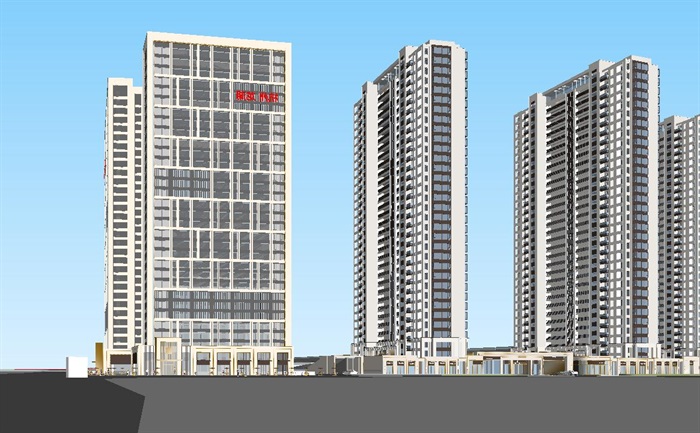 杭州龙湖·春江天越公寓+高层+商业入口建筑方案SU模型(9)
