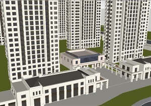 杭州绿都东澜府新古典高层小区建筑SU(草图大师)模型