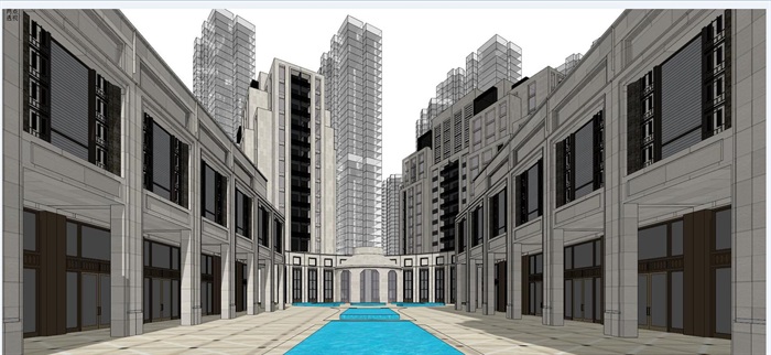 西安世茂文景路·云端大都会新古典风格轻奢豪宅高层项目建筑方案SU模型(1)