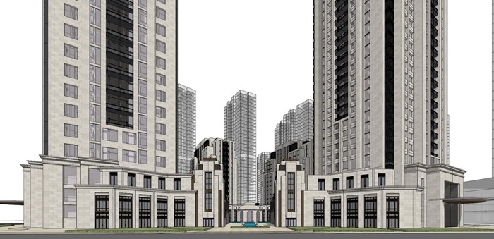 西安世茂文景路·云端大都会新古典风格轻奢豪宅高层项目建筑方案SU模型(2)
