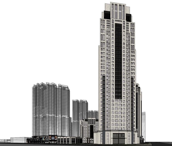 西安世茂文景路·云端大都会新古典风格轻奢豪宅高层项目建筑方案SU模型(10)