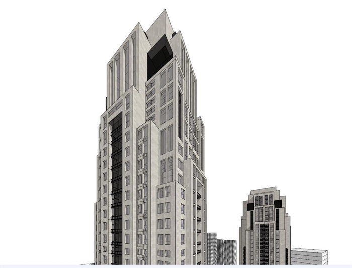 西安世茂文景路·云端大都会新古典风格轻奢豪宅高层项目建筑方案SU模型(12)