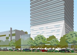 现代风格超高层办公大厦建筑方案SU(草图大师)模型