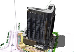 现代高层完整的办公楼建筑设计SU(草图大师)模型