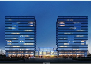 现代风格完整的办公大厦建筑设计SU(草图大师)模型及效果图