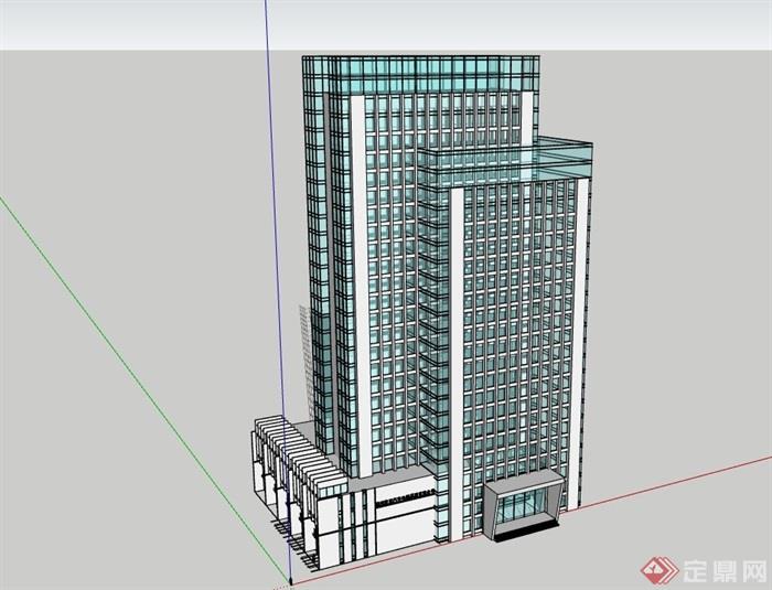 高层办公楼矩形建筑设计su模型