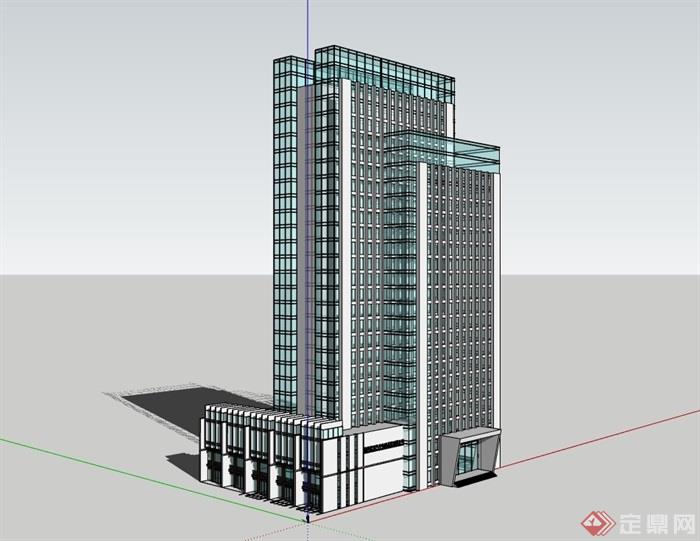 高层办公楼矩形建筑设计su模型