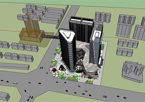 现代风格详细的商业办公楼设计SU(草图大师)模型