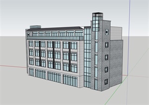 中式风格多层办公楼建筑设计SU(草图大师)模型