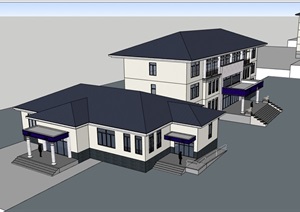 中式风格多层详细的完整办公楼设计SU(草图大师)模型