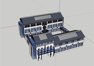 某中式办公楼多层建筑设计SU(草图大师)模型