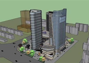 现代高层商业办公详细建筑楼设计SU(草图大师)模型