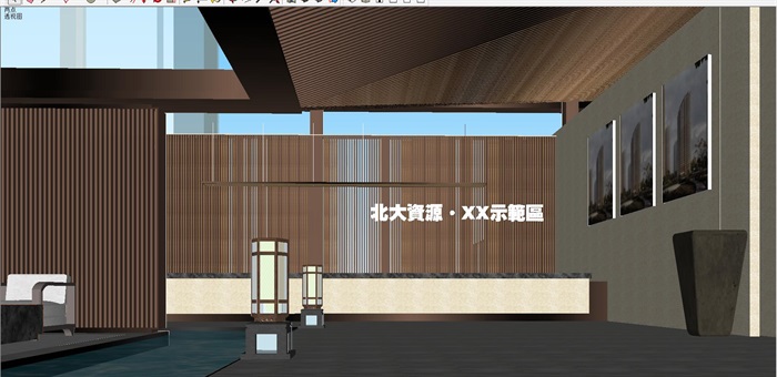 北大资源中式售楼示范区建筑与景观方案SU模型(2)