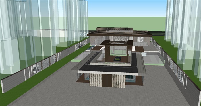 北大资源中式售楼示范区建筑与景观方案SU模型(10)