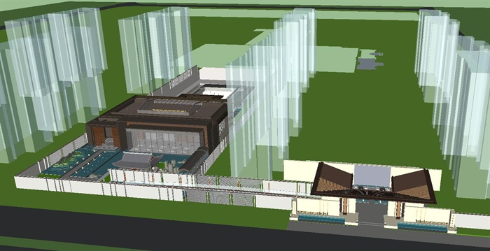 北大资源中式售楼示范区建筑与景观方案SU模型(11)