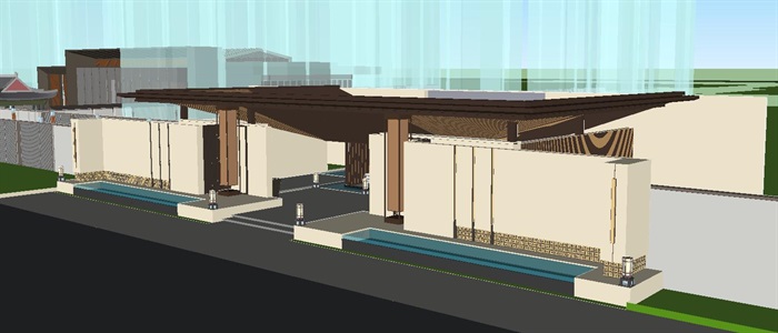 北大资源中式售楼示范区建筑与景观方案SU模型(13)
