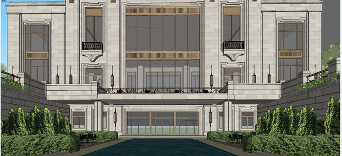 当代万国城新古典风格售楼处建筑方案SU模型(2)